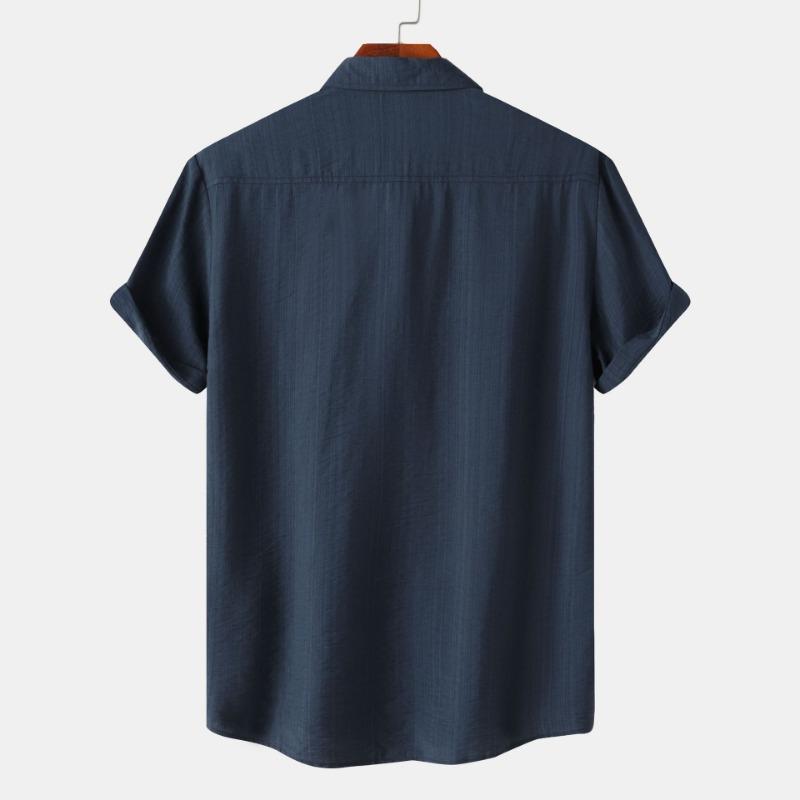 Men Solid Color Linen Short Sleeve Shirt Loose Casual Summer Button Up Top