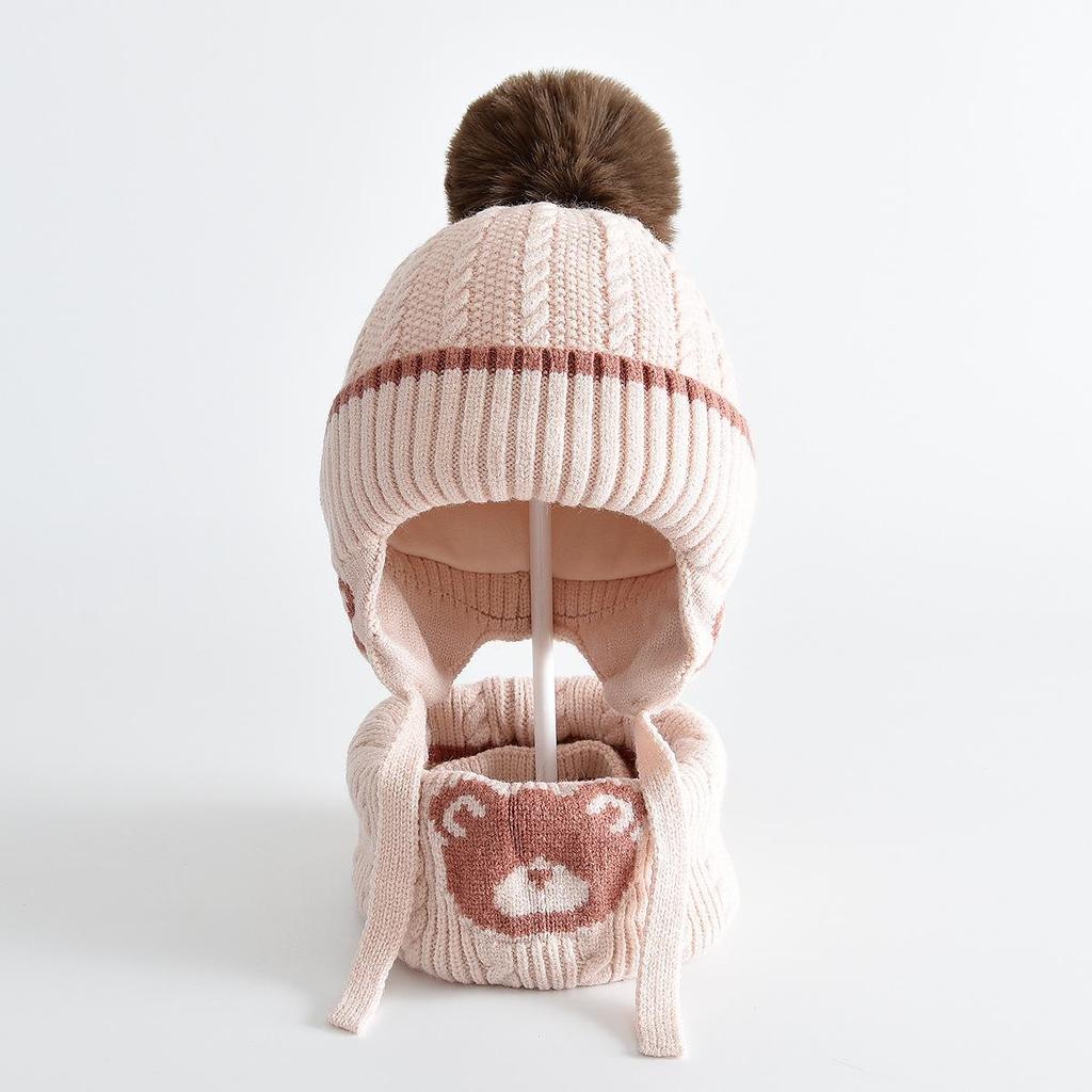 Children's Cute Bear Ear Winter Hat and Scarf Set - Warm, Windproof Knit for Students