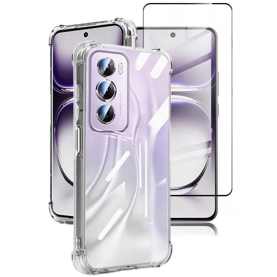Dropproof Case + 3D Tempered Glass for Oppo Reno 12 Pro, Clear/Black Frame