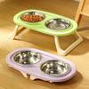 Skládací kočičí miska Dvojitá miska pro domácí mazlíčky Nerezová miska na krmivo a vodu pro štěňata a psy S podstavcem Krmící miska Pítko Potřeby pro domácí mazlíčky