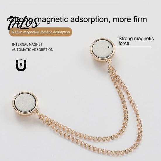Trouser Leg Clips 2Pcs Magnetic Clothing Pin for Shortening Pants Legs, Button Clip Legs Shirt Sleeves Hems, Clothes Decorative with Chain No