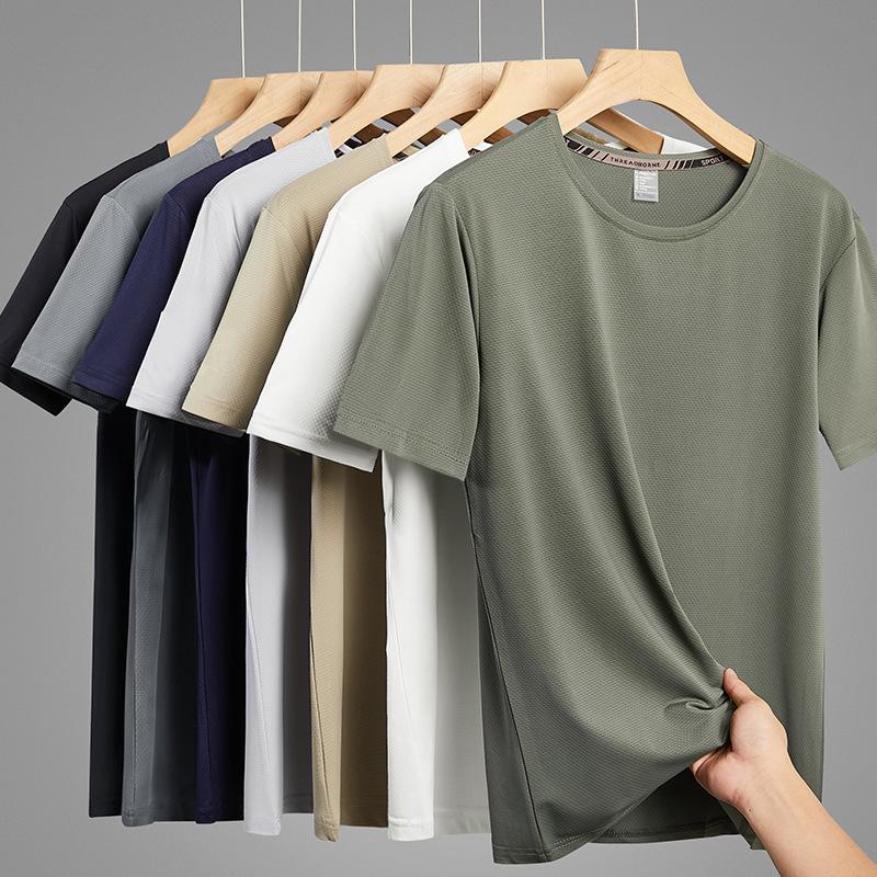 Camiseta Masculina de Malha de Secagem Rápida Manga Curta Respirável Casual Top de Verão