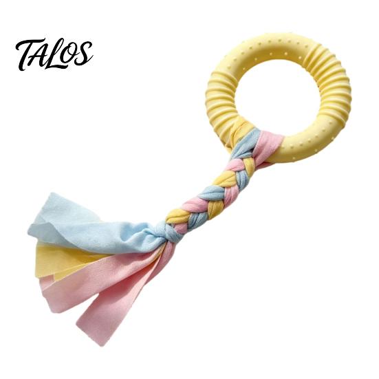 Stress Relief Toys for Pets Dog Tug-of-War Toy, Rubber Ring with Braided Cloth Strips, Interactive Aggressive Chewers Chew Toy Small to Medium