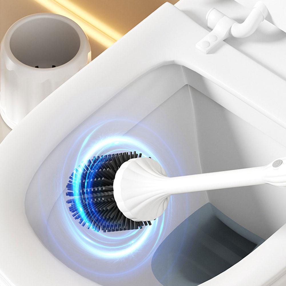 Electric Toilet Cleaner with Long Non-Slip Handle Toilet Brush and Holder Set Silicone Toilet Brush Brushes Bathroom Accessories