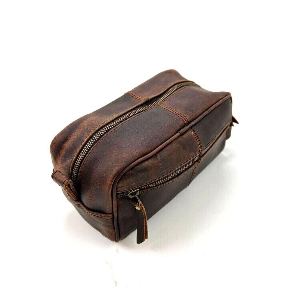 Genuine Buffalo Leather Toiletry Bag Travel Dopp Kit Shaving Case for Men Women