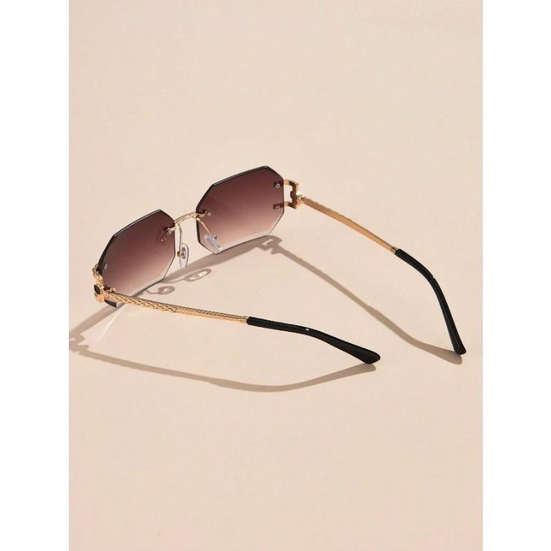 1pc Women's Metal Frameless Square Small Frame Hollow Design Vintage Sexy Elegant Decorative Fashion Glasses, Suitable For Daily, Holiday