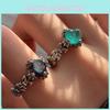 Elegant S925 Silver Retro Geometric Ring With Light Mint Green Zircon For Chic Womens Style