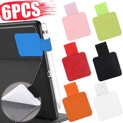 Suporte de lápis elástico de couro autoadesivo, alças para canetas para iPad, notebooks, canetas para laptop, protetores antiqueda, clipe de caneta de couro PU