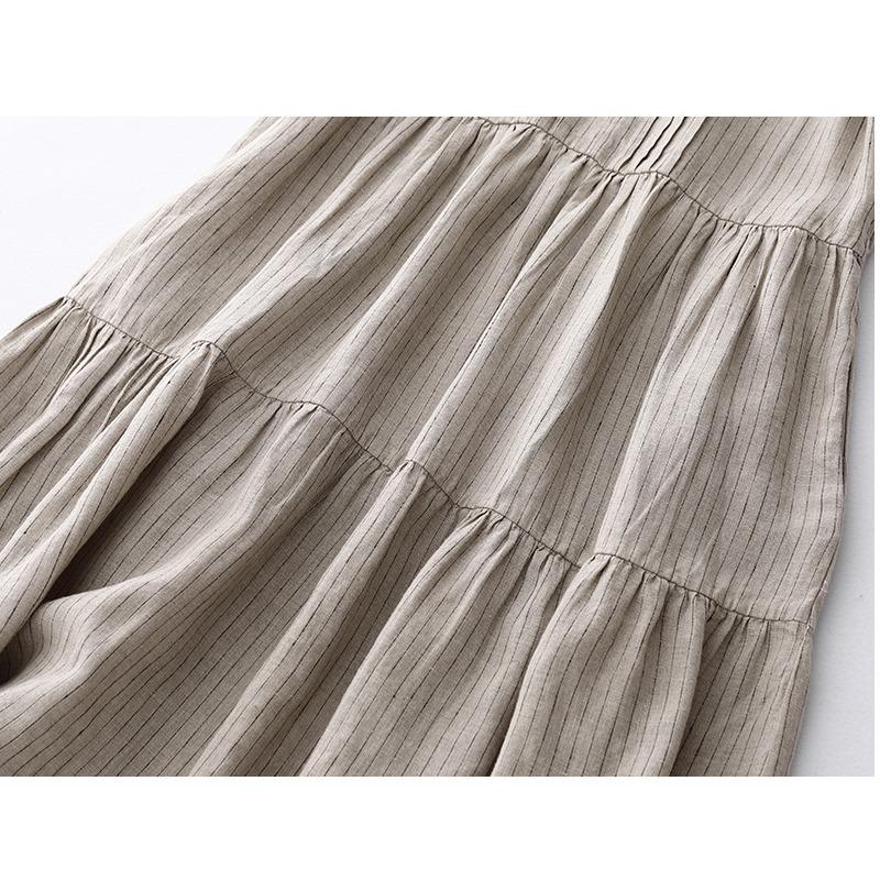 Plain Striped Loose Plus Size Women's New Pressed Pleated Literary Vest Dress