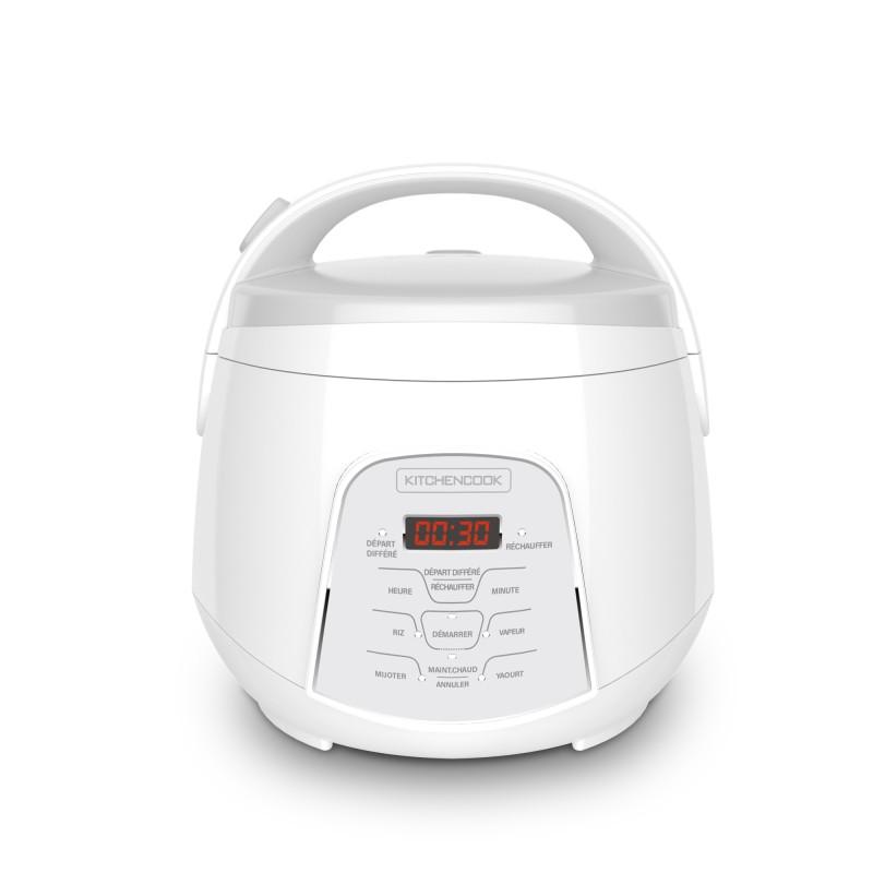 KitchenCook Reiskocher 2,2 l - Integrierter Dampfkorb - 400 W - 4 automatische Kochprogramme - Vorwahlstart - Weiß