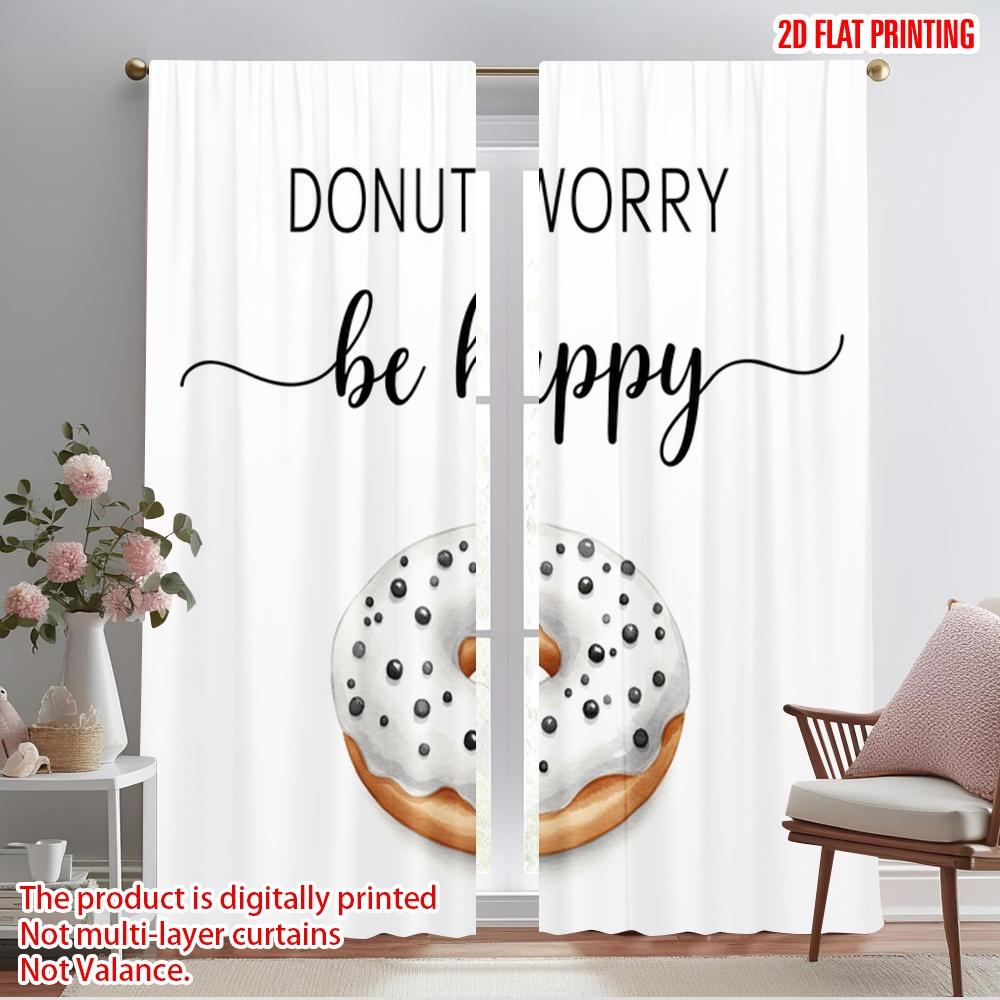

2pcs 2D flat printing Drapes Donut Worry Be Happy Polyester Without Electricity Party Decorations Use for Decorations 52.50×116.00 CM 2pcs