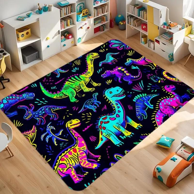Dinosaur ABC Rug Non-Slip Play Mat Carpet for Boys Bedroom Kids Playroom Living Room Classroom Area Floor Mat Home Decor Doormat
