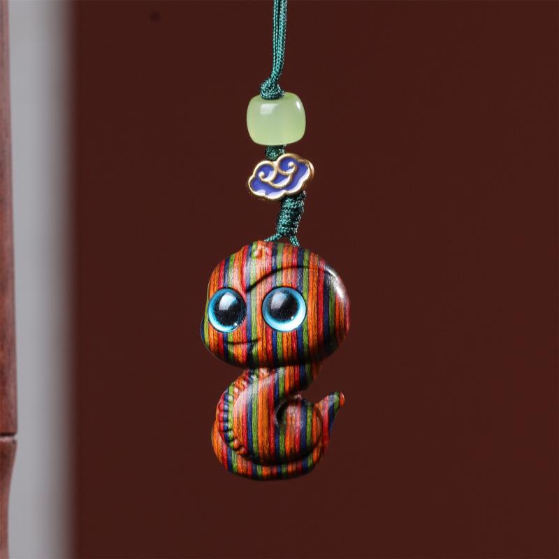 Zodiac Snake Red Wood Phone Charm Pendant Keychain Accessory