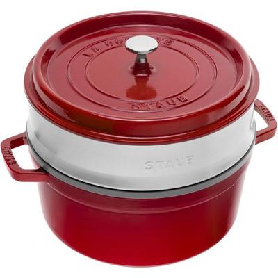 Cocotte - STAUB - 405106010 - Ø 26 Cm - Cherry - Steaming Basket Included