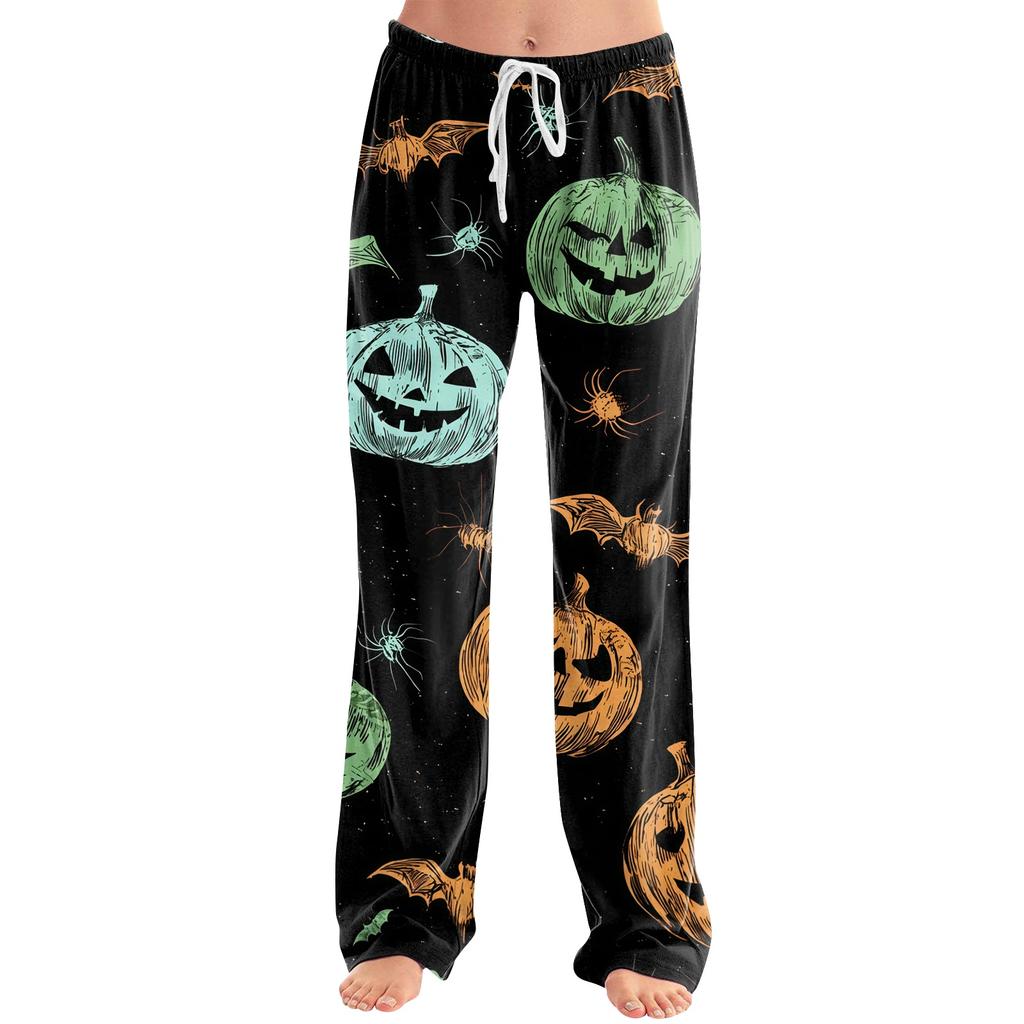 Women's Halloween Print Drawstring Pants, Casual Long Pants for Sleepwear or Daily