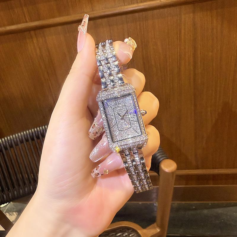 Xiaoxiangfeng Full Diamond Women S Watch Fashion High Sense Rectangular Light Luxury Diamond Bracelet Quartz Watch