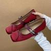 Fashion Sweet Butterfly-knot Mary Jane Shoe Women Retro Square Toe Shallow Ballet Flats Comfort Soft Sole Designer Shoe