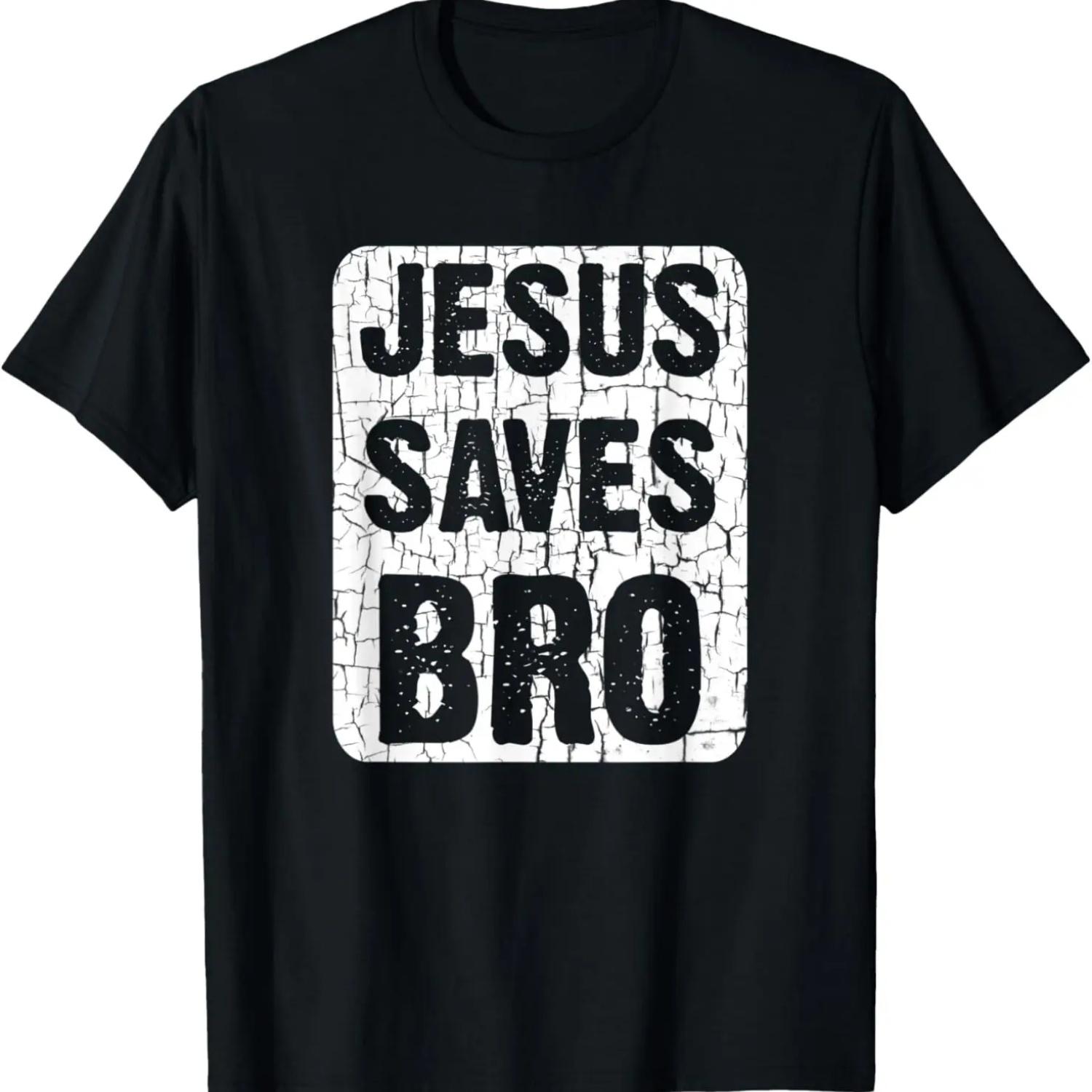 Jesus Saves Bro Unique Faith Christian Distressed Gift T-Shirt S чёрный