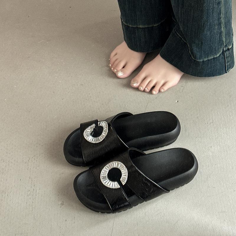 Retro square head with cool slippers women's summer fashion new design sense platform slippers versatile open-toed sandals