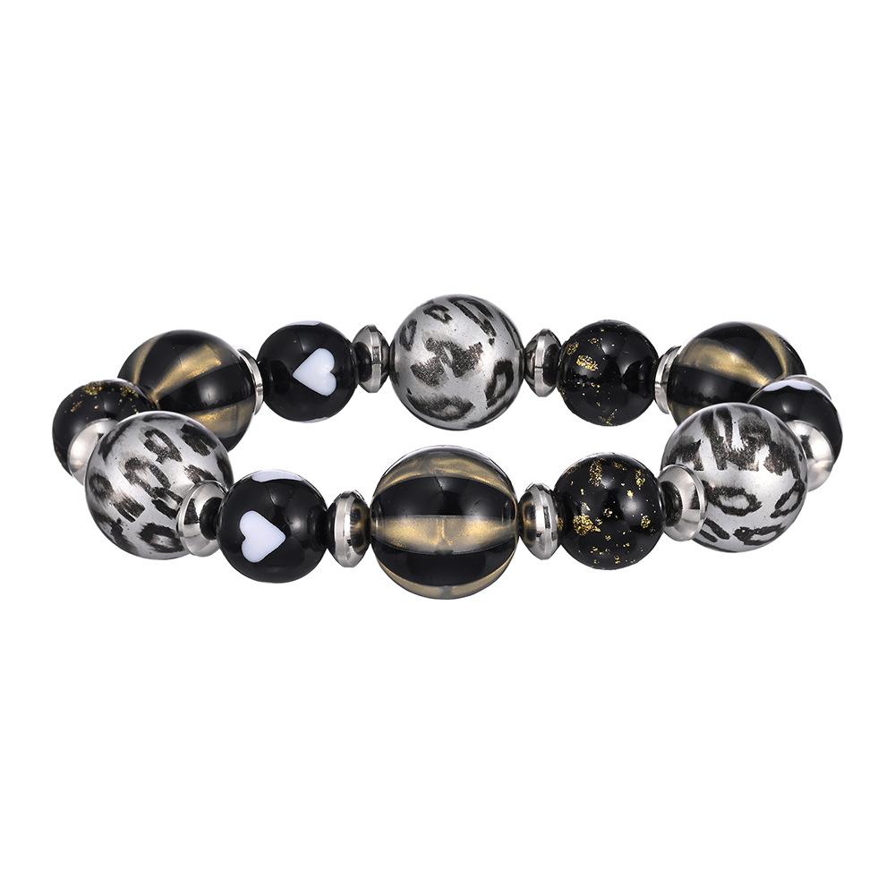 Hot Sale Amber Leopard Print Bead Stretch Bracelet Stainless Steel Waterproof Non-Fading Bracelet