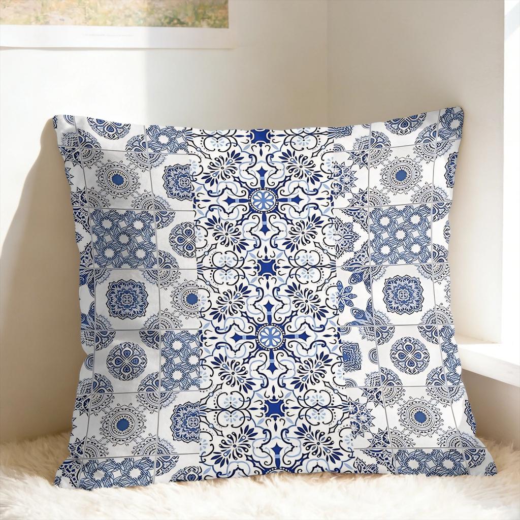 Pillow Cover Bohemian Blue And White Floral Kawaii Pillow Case For Sofa Couch Bed Living Room Pillowcases
