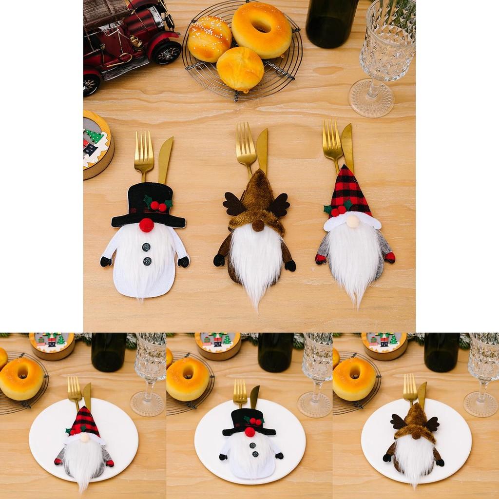 Festive Christmas Table Decoration Long Gnome Fork And Spoon Holder Set For Holiday Dining