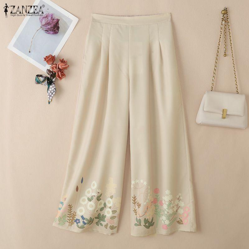 ZANZEA Women Casual Back Elastic Waist Loose Floral Print Pants