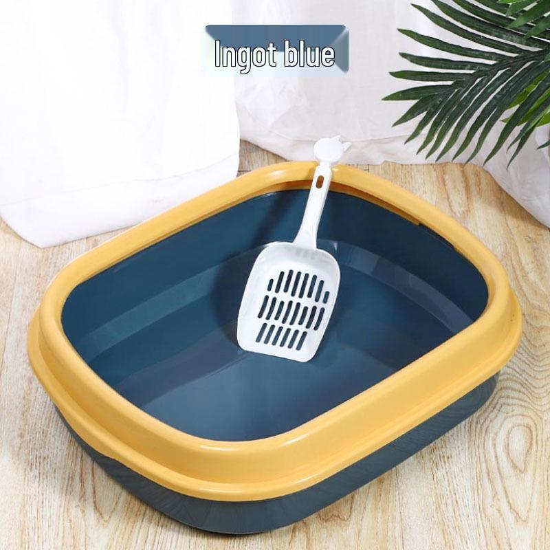Semi-Enclosed Oval Cat Litter Box with High Sides & Scoop, Anti-Splash Design 
