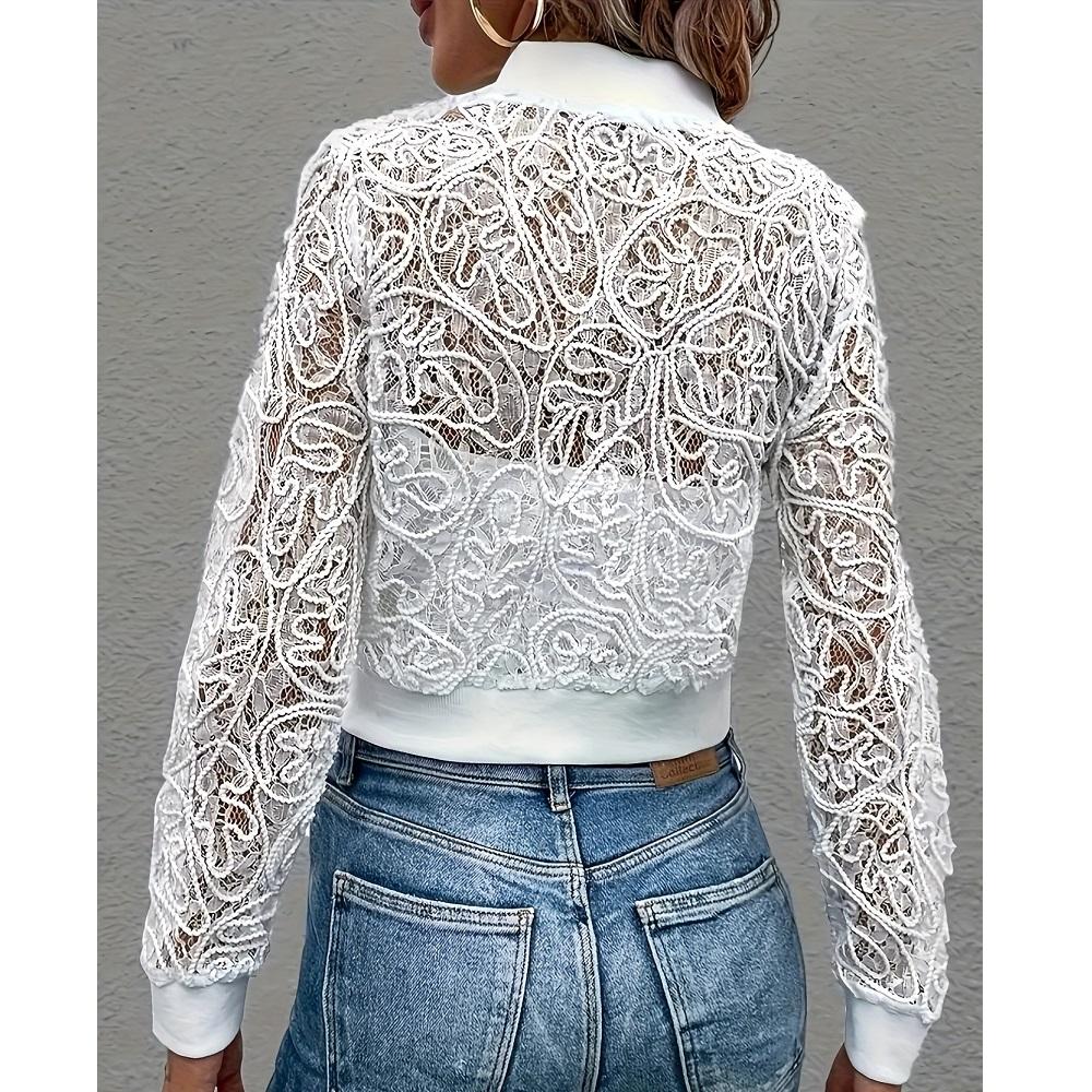Lace Short Coat For Women Spring And Summer Thin Zipper Cardigan Long-sleeved Slim Fashion Versatile Solid Color Top