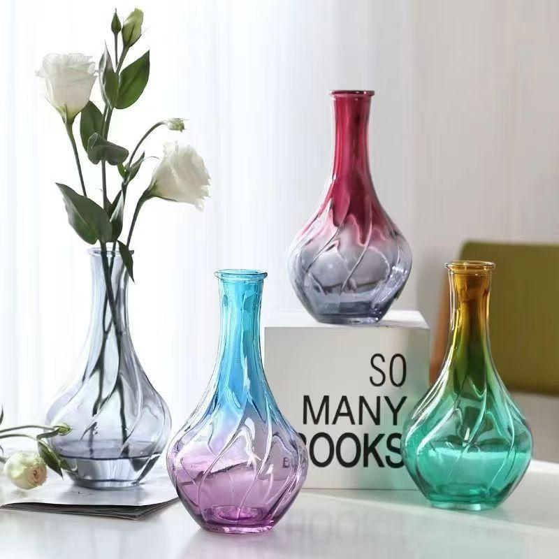 European Thread Vase Small Fresh Tabletop Inserted Colored Glass Household Decoration Vase Small Mouth Vase