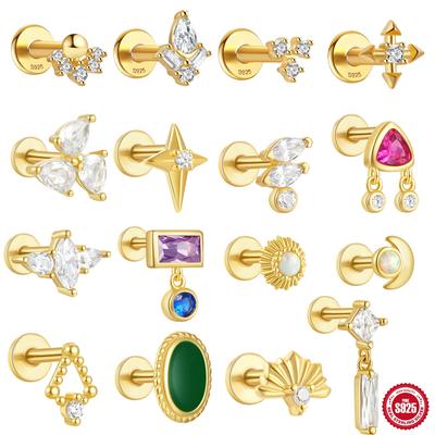 LENNIK 925 Silver Flat Piercing Earring Cubic Zirconia Pendientes 100% Plata 925 Cartilage Stud Earrings Fine Jewelry