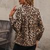 Women's V Neck Long Sleeve Leopard Print Blouse Loose Fit Casual Top for Sprint Daily Wear