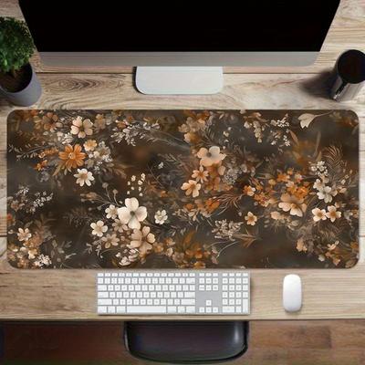 Vintage Warmtoned Floral Largesized Gaming Mouse Pad Brown Aesthetic Flower Print Extended Table Mat Pc Accessories