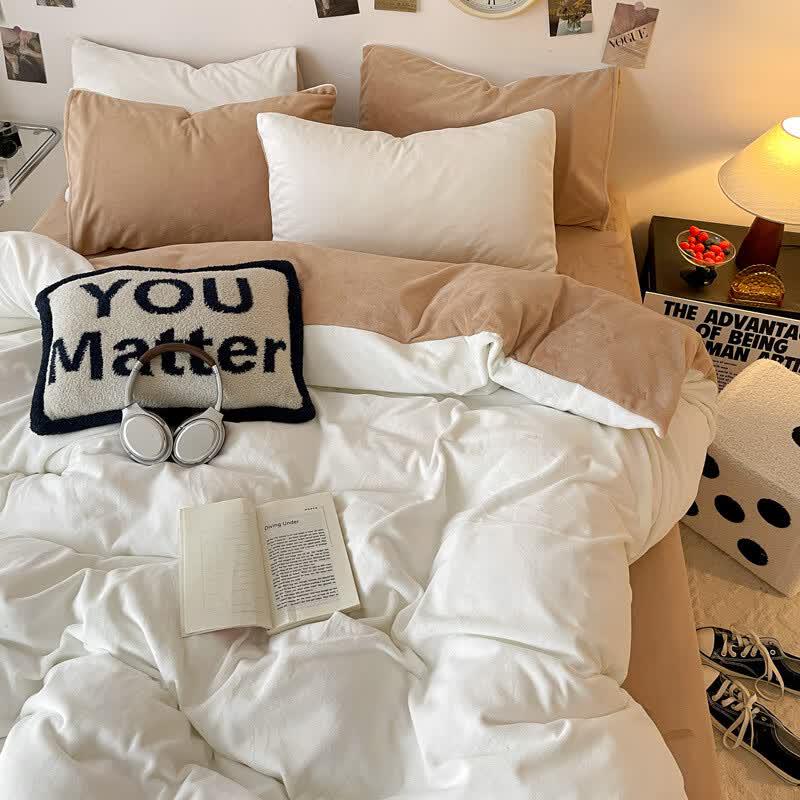 Milk Velvet Double-Color Fitted Sheet Set