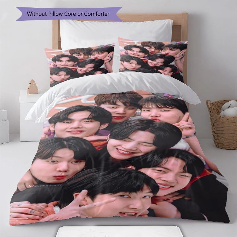 K‑pop Boy Group 3 Pieces Duvet Cover Set, Cute Group Selfie Print Bedding Set, Soft Bedroom Home Textile Without Pillow Core For Kpop Fans
