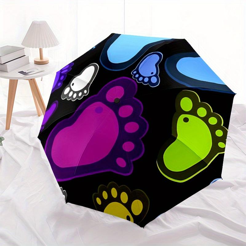 1pc Footprints Automatic Open, Sturdy Iron Frame, Compact Folding Design, All-Season Portable Umbrella for Women & Men yy250801111
