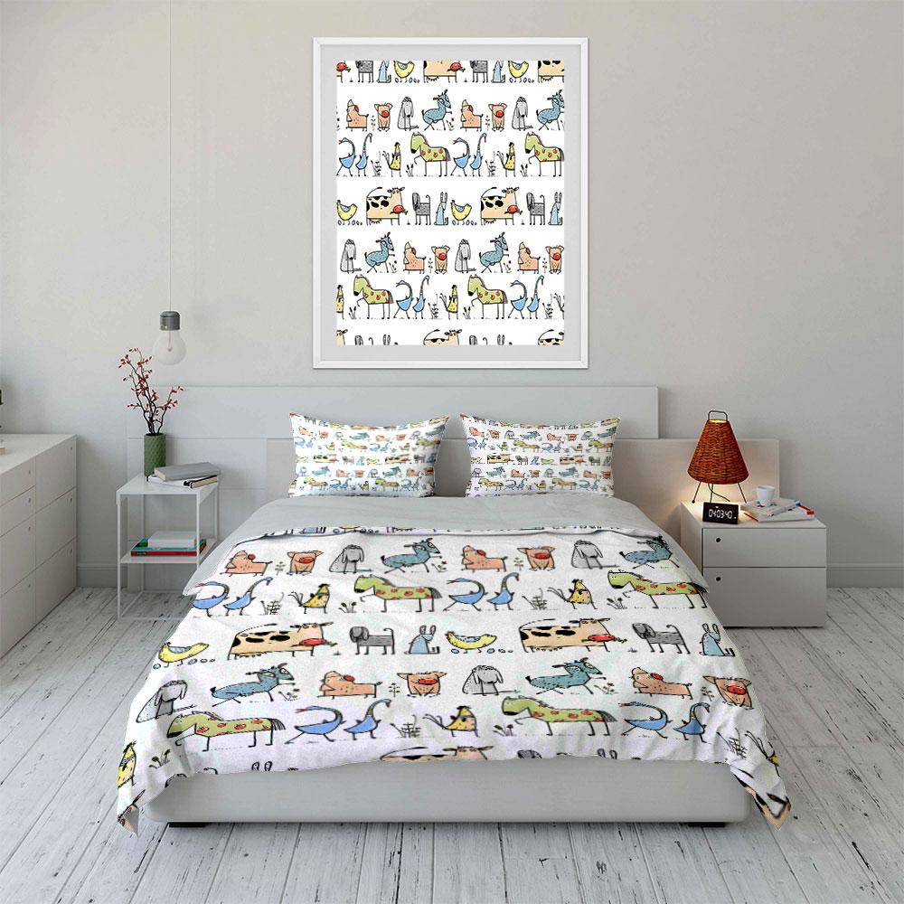 Multiple Sizes Cartoon Farm Animal Pattern Bedding Set 1 Duvet Cover 2 Pillowcases For Adult And Children Luxury Gift Full Size