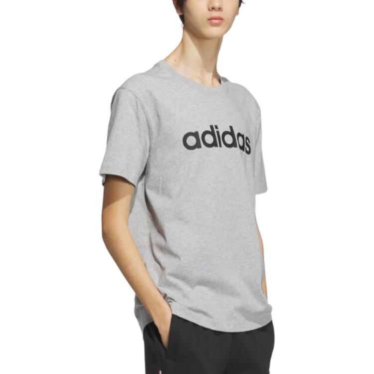 Adidas Round Neck Logo Letter Print Pullover Short Sleeve T-Shirt Men Tops Medium-Heather-Gray JI5073