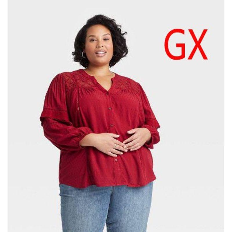 

Foreign Trade Export Jacquard Sleeve Shirt Thin Lace Red blemish M