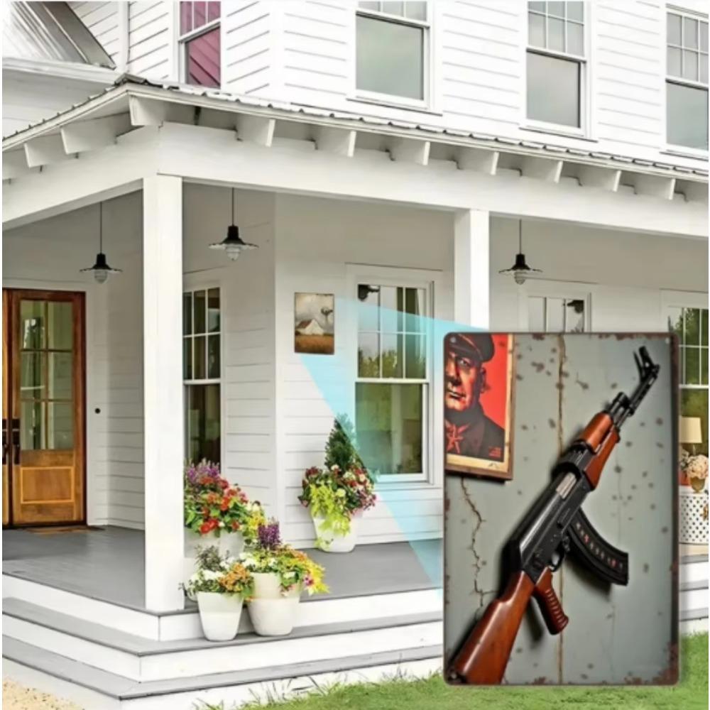 Vintage AK47 Metal Sign Military Wall Decor Art 8x12 Inch