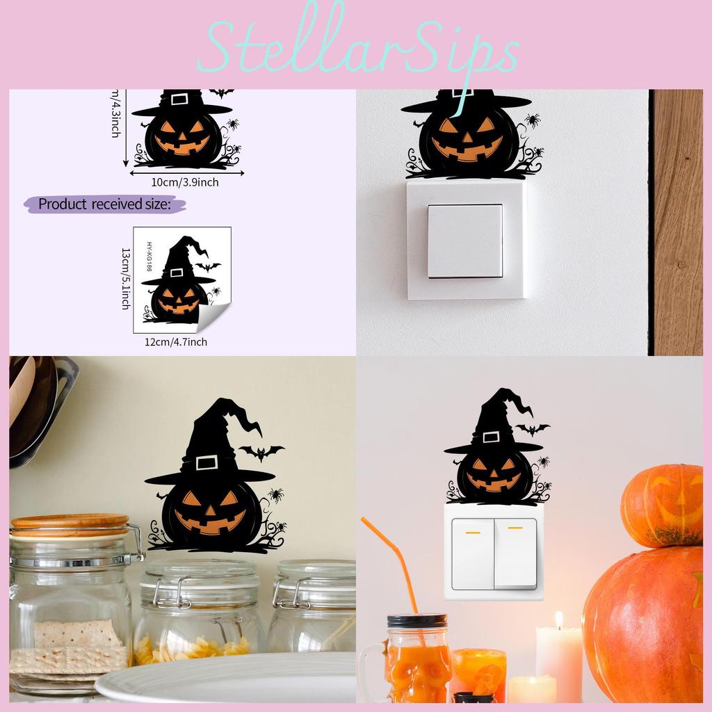 Halloween Pvc Pumpkin Witch Hat Spider Switch Sticker Living Room Decor Wall