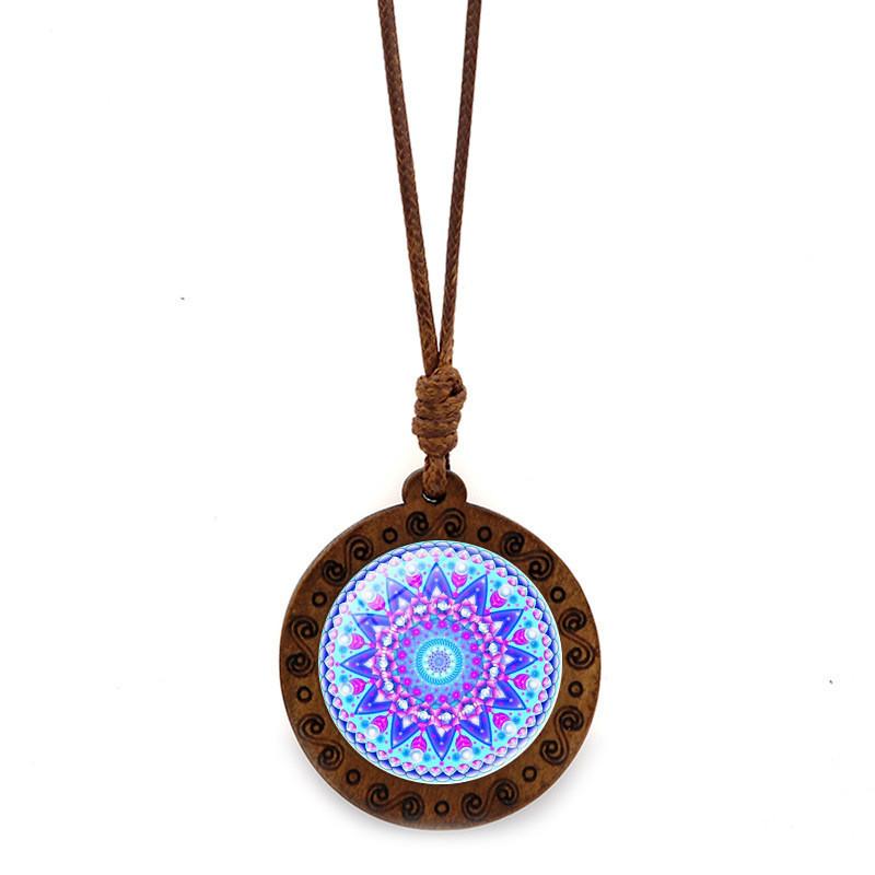 

Retro Crystal Pendant Necklace With Mandala Design Brown Wax Rope Elegant Fashion Accessory For All Genders 72128