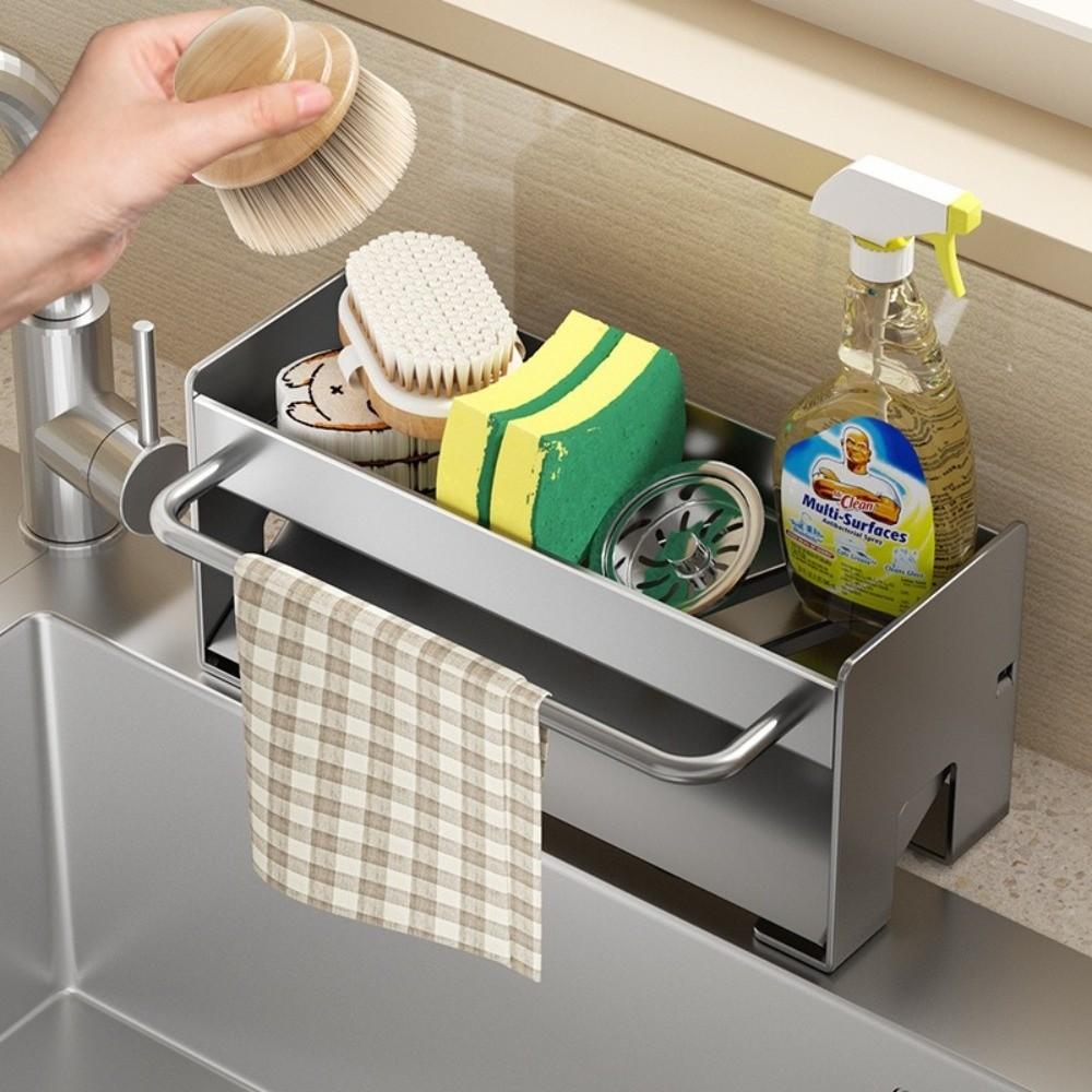Space-Saving Sink Organizer with Drain Tray Kitchen Countertop Storage Holder  Kitchen Use