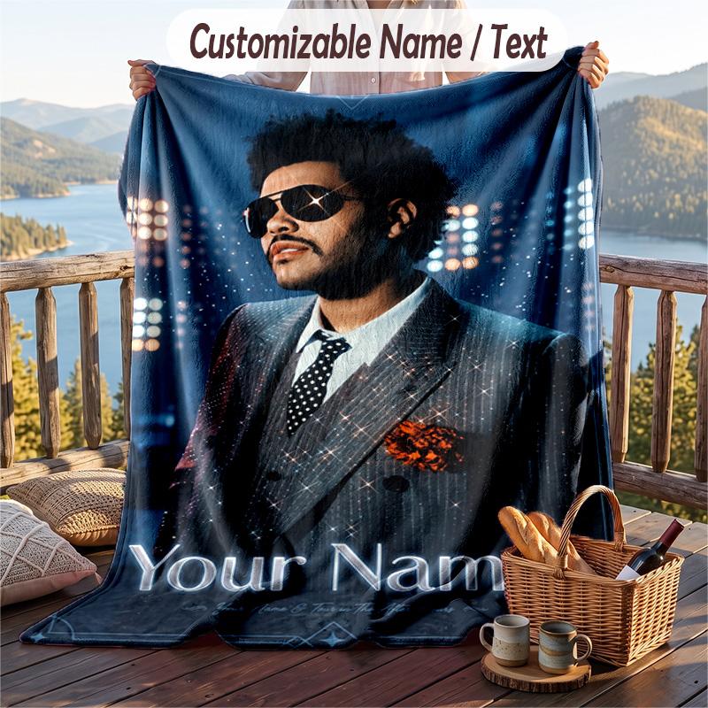 Personalized Flannel Throw Blanket,The Weeknd Custom Printed Name, Cozy Plush Blanket For Home Use