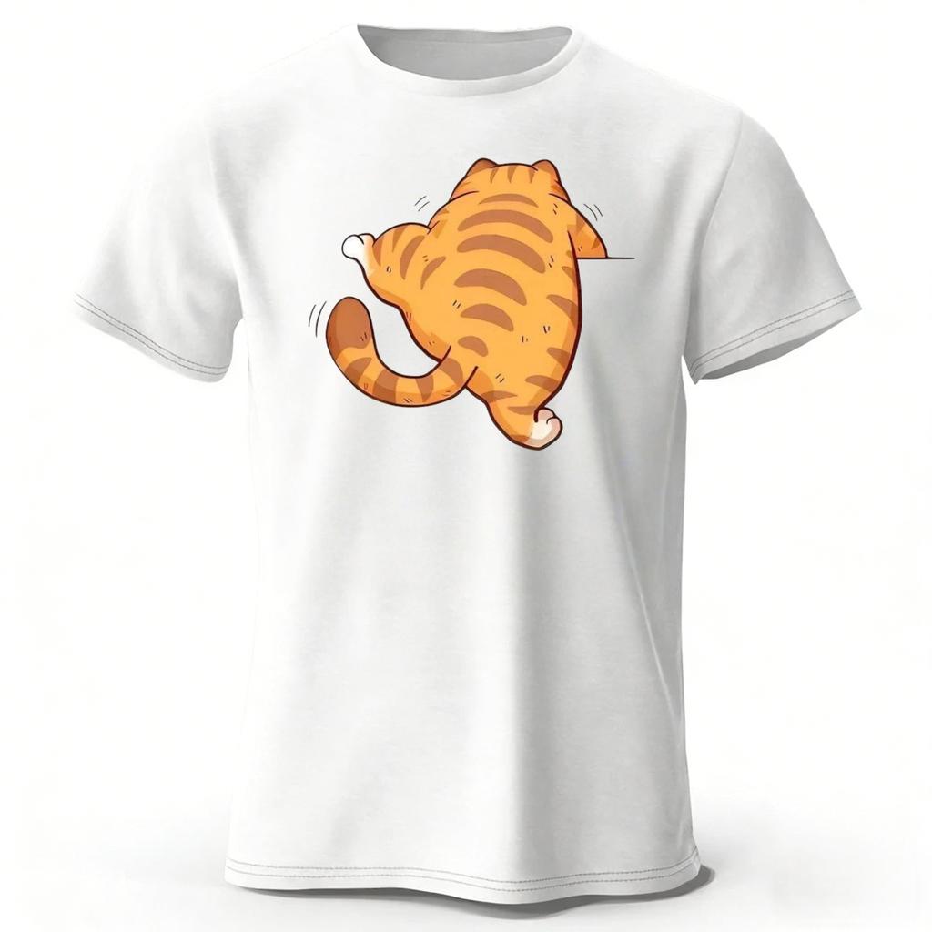 New Creative Vanished Orange Cat Cotton Short Sleeved Summer MensWomens Comfortable Loose Large Running Fitness Tshirt Top