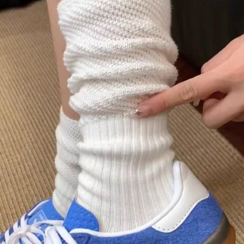 Splicing Breathable Socks, Thick Thread Knitted Particles, Solid Color Push Stockings, Versatile Calf Socks