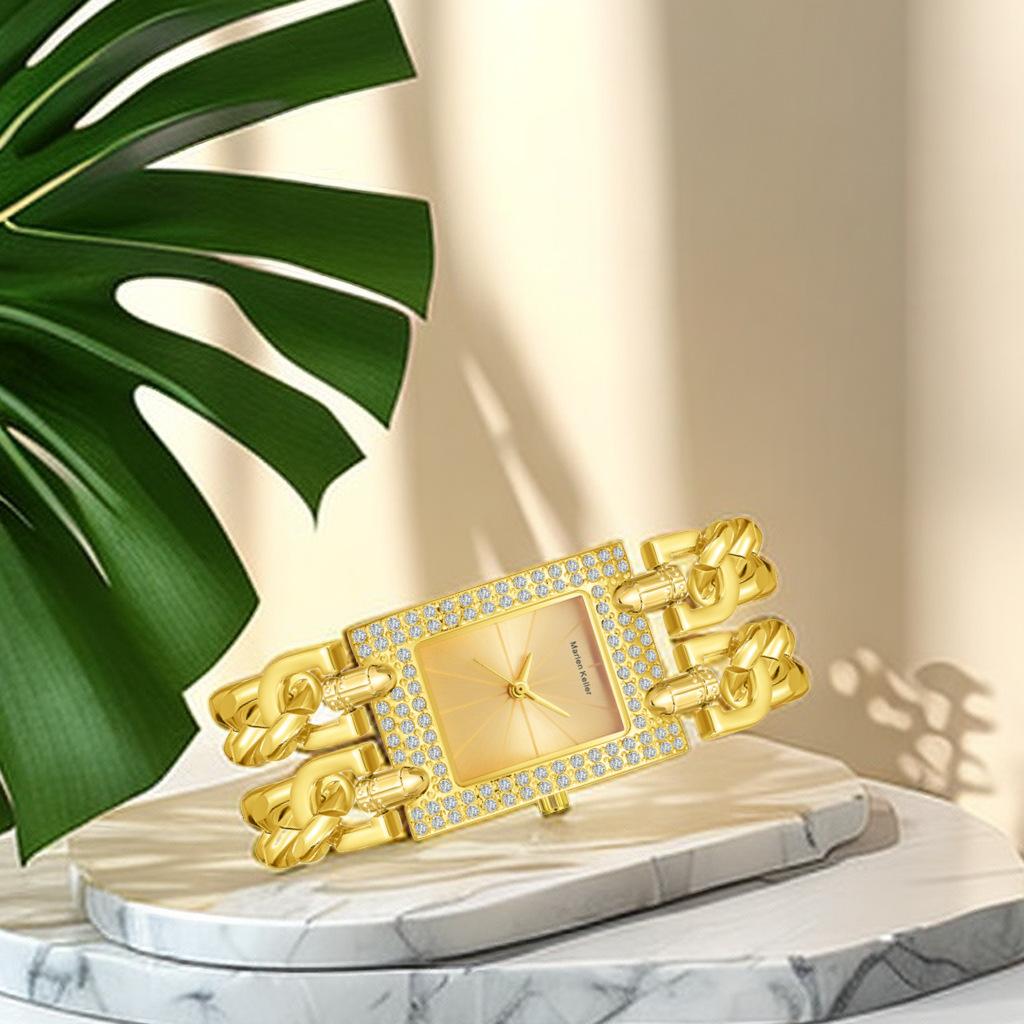 New Top Brand Luxury Women's Square Diamond Watches Alloy Clock Lady's Gold Strap Watch Fashion Quartz Wristwatch