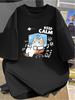 Men's Summer Short-Sleeve T-Shirt with a Cartoon Cat Print Design, Made of Pure, Featuring a Loose Fit In a Minimalist American St