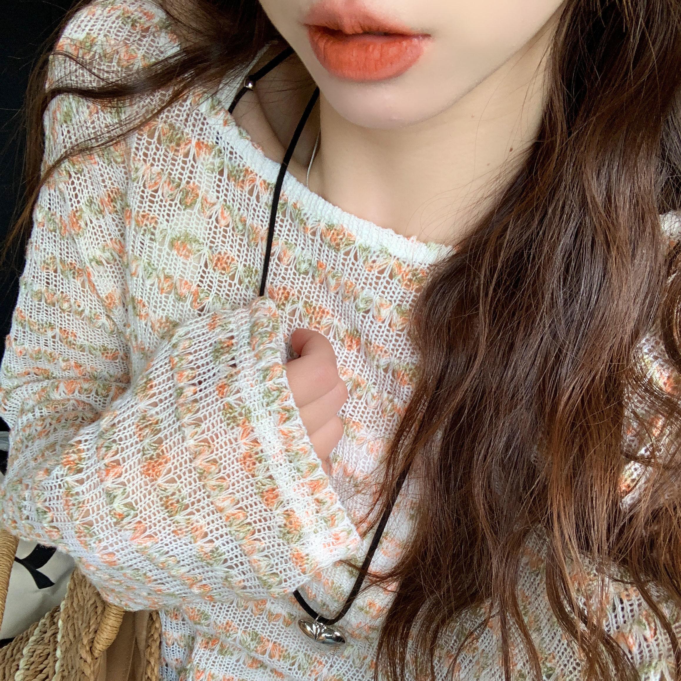 

Hollow Out Lazy Crew Neck Knitwear Women s Loose Versatile Slimming Top S