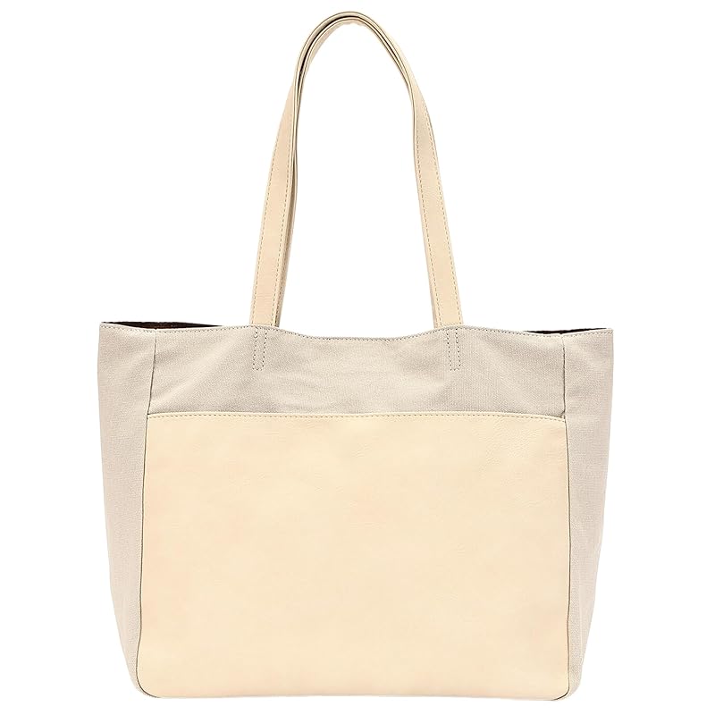 

[6 storage pockets] Miworna tote bag ladies pocket large canvas canvas A4 large capacity lightweight commute men s Smaller faux leather light gray x